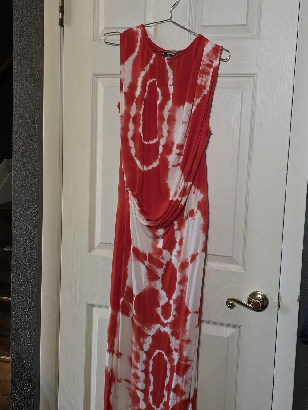 Young Fabulous & Broke Orange and White Tie-Dye Maxi Dress with Draped Waist
